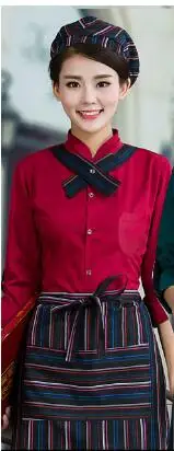 long sleeve Полный комплект, униформа официанта для ресторана, шапка+ рубашка+ фартук, униформа официантки для кофейни, мужская одежда для повара, для отеля, для пекарни, рабочая одежда 89 - Цвет: long sleeve