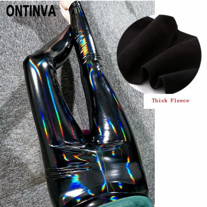 Black with Fleece Женские леггинсы из искусственной кожи, черные облегающие длинные штаны для женщин, Размеры M, L, XL, XXL, теплые сексуальные обтягивающие леггинсы с высокой талией - Цвет: Black with Fleece