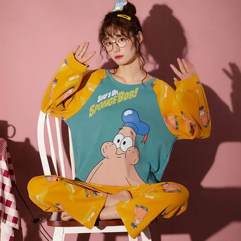 

Fashion Pajamas Women Long Sleeve Knitted Cotton Cute Doll Collar Princess Collar Home Service Pajamas Set