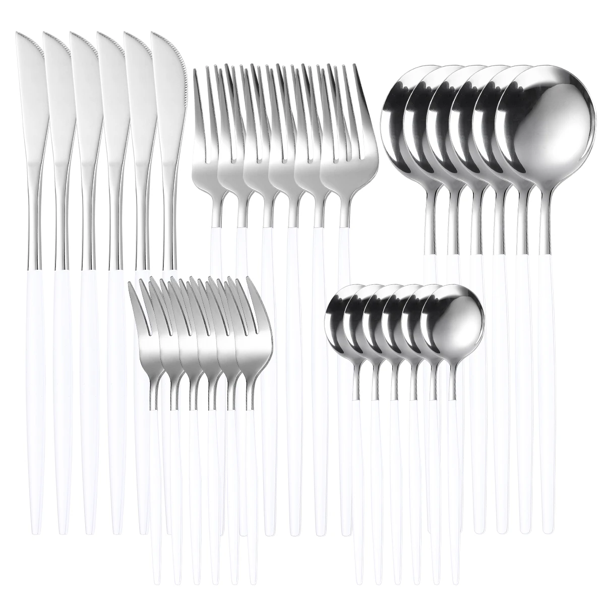 

30pcs Gold Flatware Steak Knife Fork Coffee Spoon Teaspoon stainless steel Cutlery mirror finish Dinnerware Set Dishwasher Safe