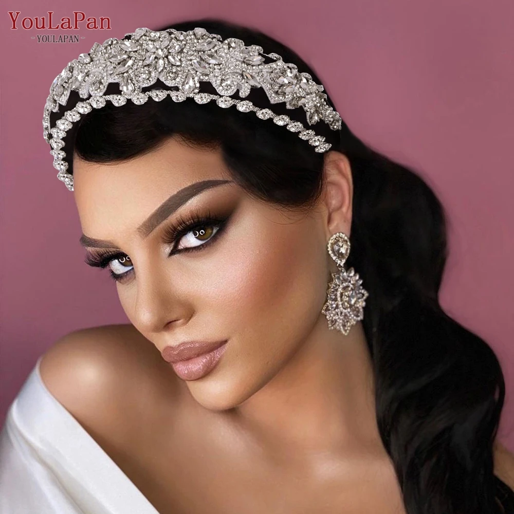 

YouLaPan FG23 Luxury Baroque Headbands Sparkly Padded Rhinestones Head Hoop Full Crystal Hairband Wide Headwear Woman Tiara