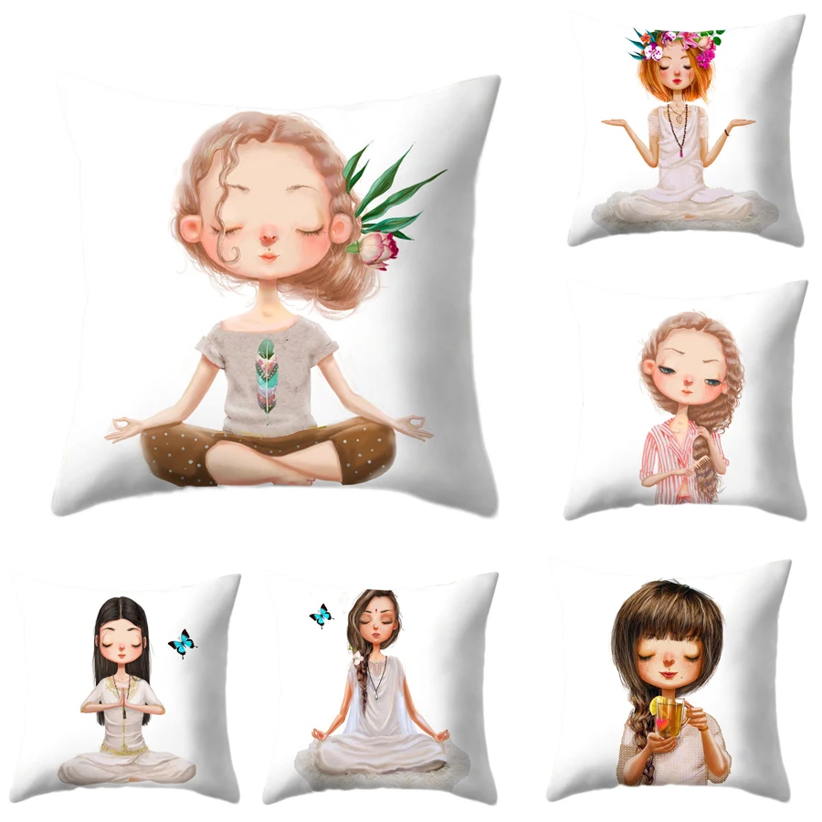 

Pillow Covers Decorative Girls Printed Polyester Pillow Cases Home Decor for Sofa Bed Waist Living Room 45*45