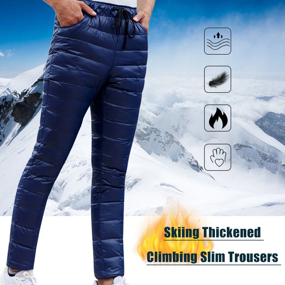 

Plus Size Thickened Camp Down Pants Skiing Climbing Warm Slim Trousers Men for Family Outdoor Camping Accessories