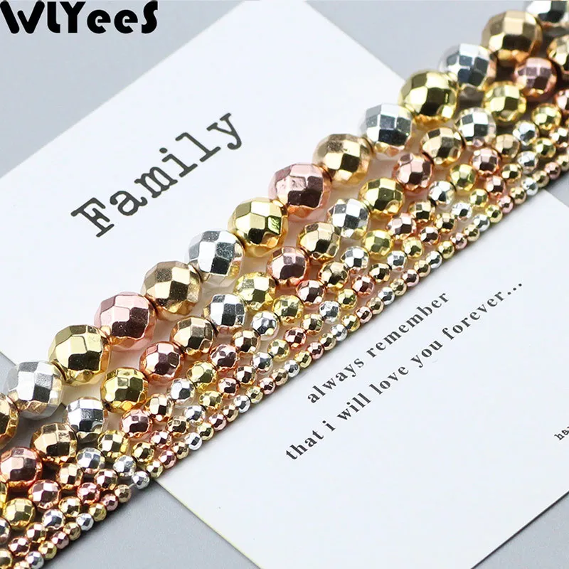 WLYeeS, 3, 4, 6, 8 мм, серебрянное покрытие, розовое золото, гематит, бисер, плоский круглый камень, шарм, разделитель, свободные бусины для изготовления ювелирных изделий, браслетов, сделай сам