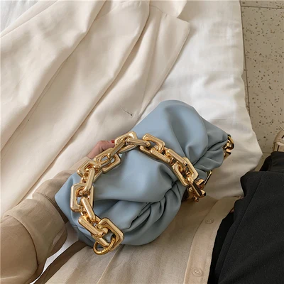 

ladies designer brand bags The Chain Pouch gathered leather clutch chunky chain strap magnetic closure women fashion handbag