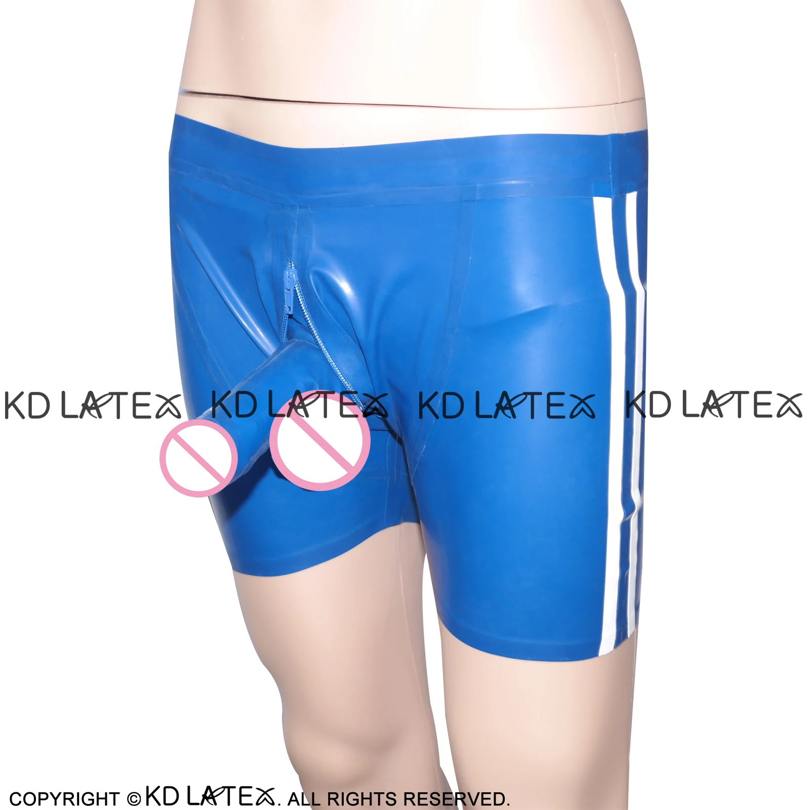 Синие и белые полосатые двухсторонние сексуальные латексные Боксеры Шорты