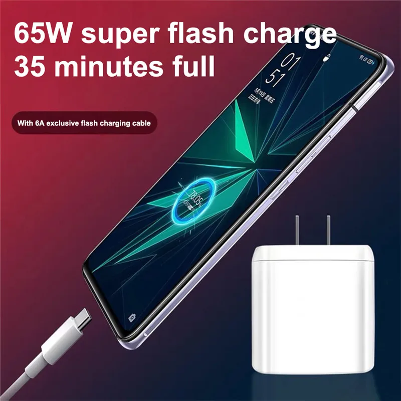 65w gan supervooc 2 0 fast charger for oppo find x2 pro reno 5 5g 3 4 pro ace 2 x20 x2 realme x50 pro rx17 pro type c usb cable free global shipping