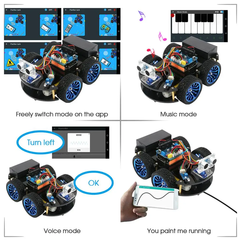 4WD умный робот автомобиль Diy для Arduino R3, стартер робототехники обучающий комплект приложение RC ствол игрушка малыш, поддержка царапин библиотеки