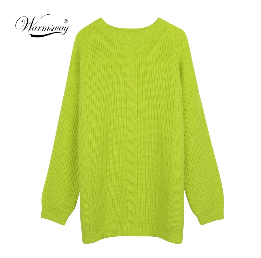 Неоновый зеленый вязаный свитер повседневный свободный джемпер карамельного