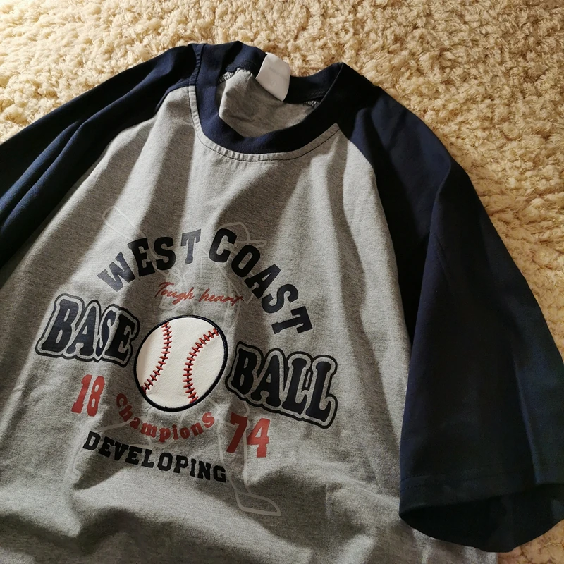 Cotton Material Retro Sport Baseball Letter Printed T Shirts Women Oversized Summer Tshirts 2021Harajuku Teens Girls Casual Tops