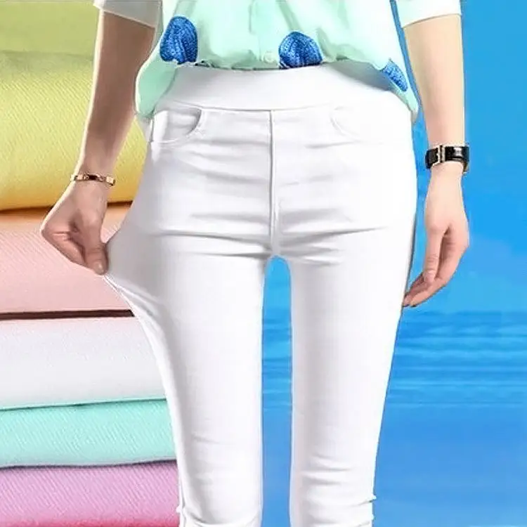 

MISSKY Women Long Pants Solid White Black Color Spring Summer Thin 4 Pockets Pencil Pants Female Trousers 2020 New