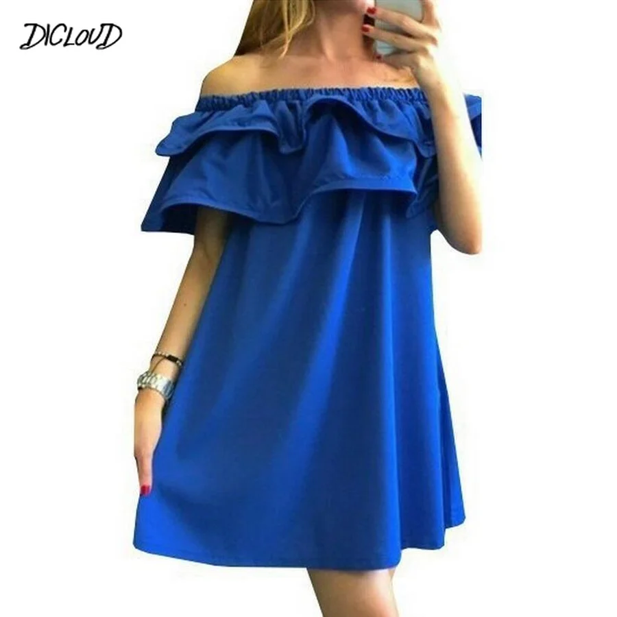 Повседневное летнее платье с оборками женское свободное мини без бретелек