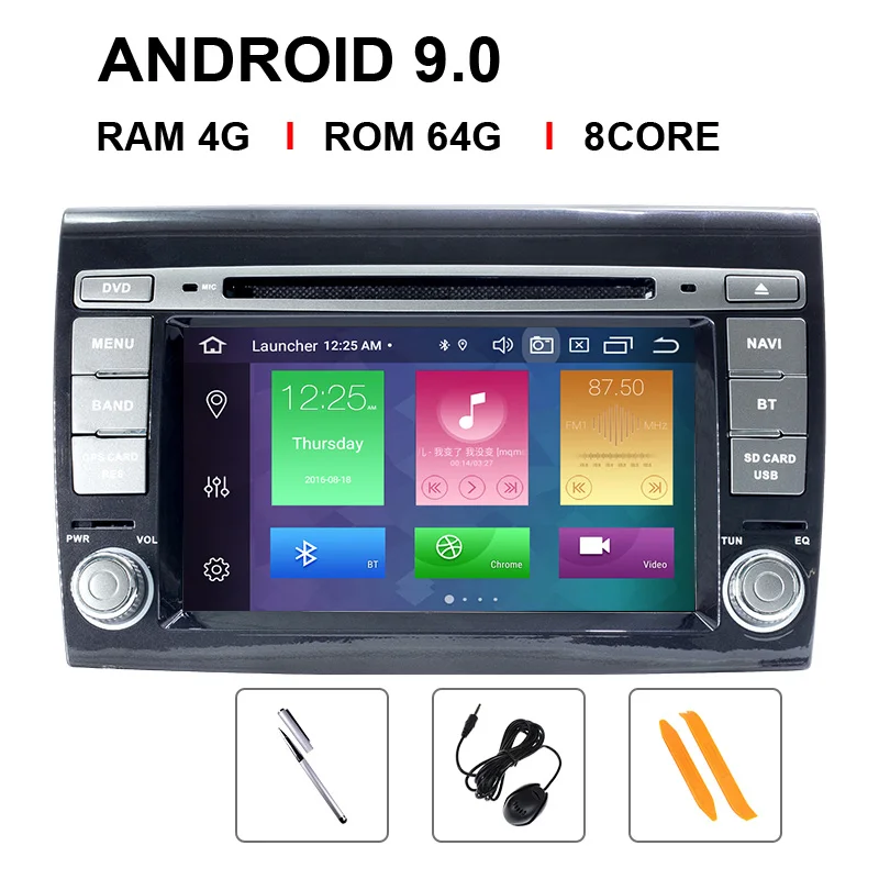 8 Core 64 ROM Ips DSP 2 Din Android 9,0 Автомобильный мультимедийный плеер для Fiat/Bravo 2007 2008 2009 2010 2011 2012 автомобиль радио gps навигации автомобиля DVD ТВ 4 Гб - Цвет: 8 Core 64 ROM