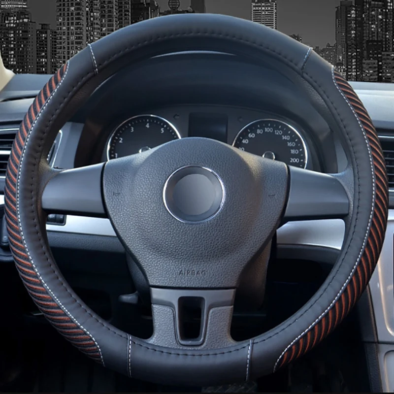 

Universal Cold Silk Leather Car Steering Wheel Cover 38CM Sports Style Anti-Slip Car Steering Wheel Covers