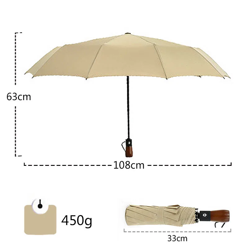 Автоматический складной зонт для мужчин и женщин зонтик с 10 деревянными ручками