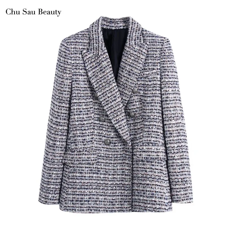 

Chu Sau Beauty ZA Women'Autumn And Winter Texture Double-Breasted Suit Jacket Fashionable All-Match Office Street Style