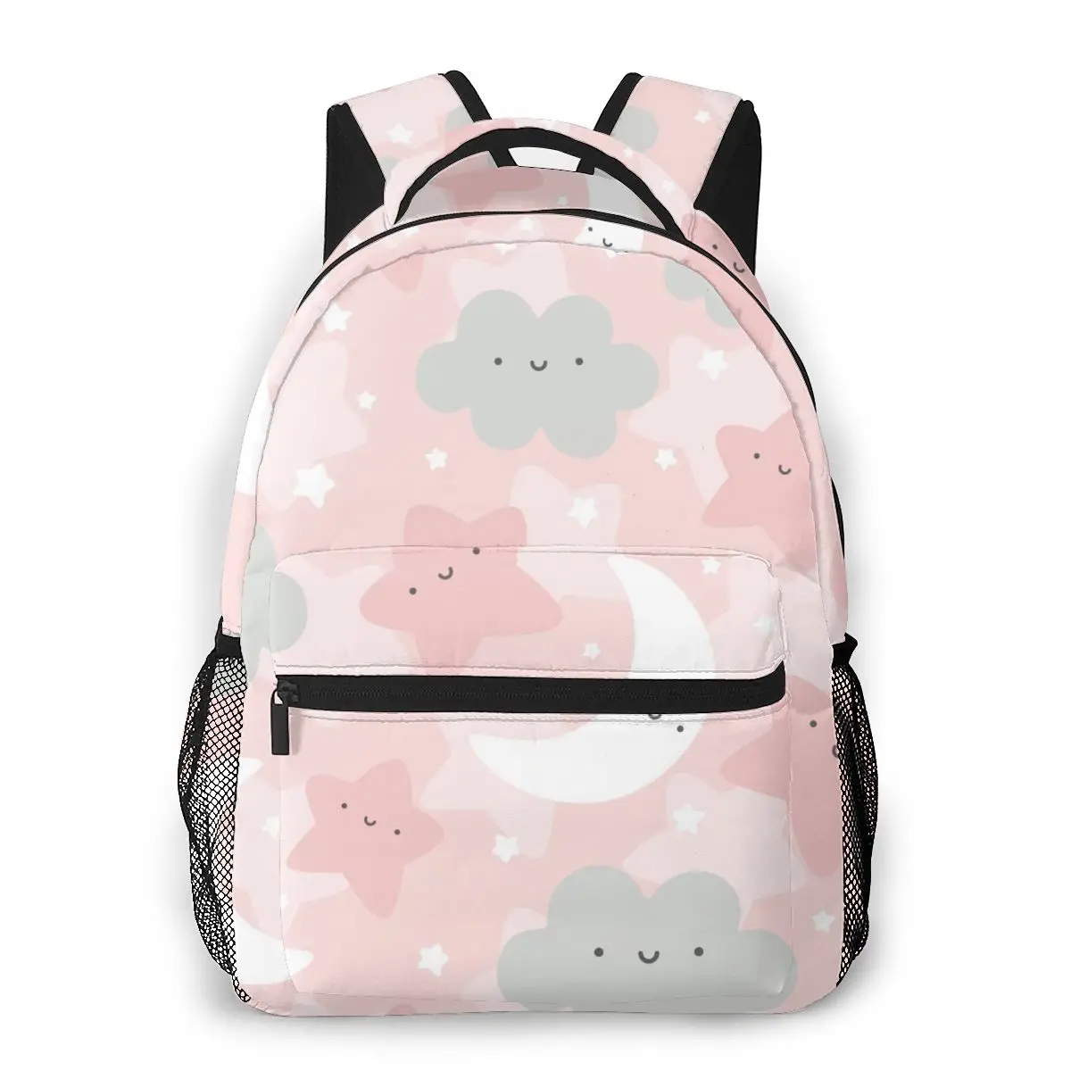 

Милые женские рюкзаки с рисунком розового облака Луны и звезд для девочек-подростков, украшенные кольцом, сумки через плечо, сумка для путеш...