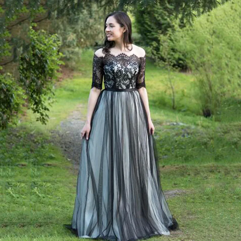 Свадебное платье в стиле кантри 2020 сексуальное черно белое с открытыми плечами и