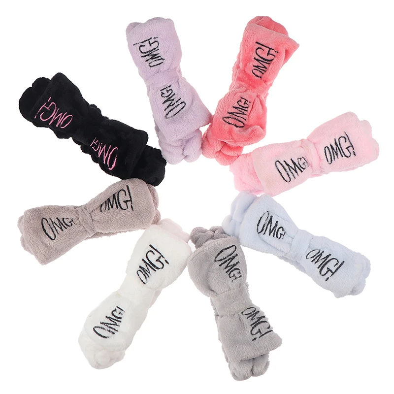 Повязка на голову с бантиком из кораллового флиса надписью OMG для девушек и