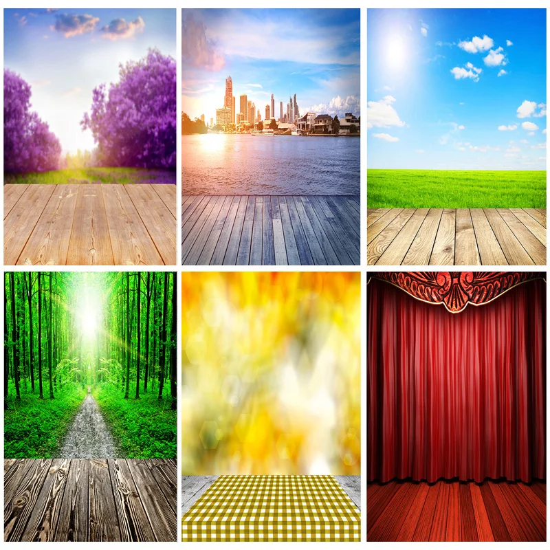 Vinyl Custom Spring Forest Wooden Floor Photography Backgrounds Sky Sea Natural Scenery Photo Backdrops Studio 210309TFX-05
