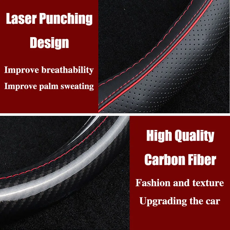 

Car Carbon Fiber Leather Steering Wheel Covers Interior Accessories 38cm for FIAT Bravo Linea Freemont Ottimo Punto Car Styling