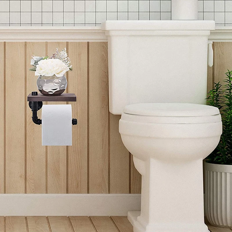 

Toilet Paper Roll Holder With Phone Holder Wall Mounted Shelf Rustic Industrial Floating Water Pipe Rack