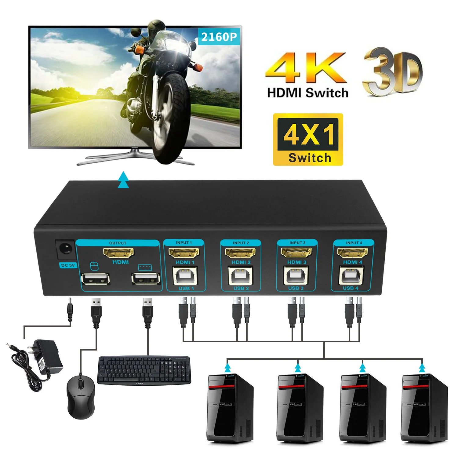 SGEYR 2 порта USB HDMI KVM переключатель для двойного монитора 4 порт sup 4K x 2K клавиатура