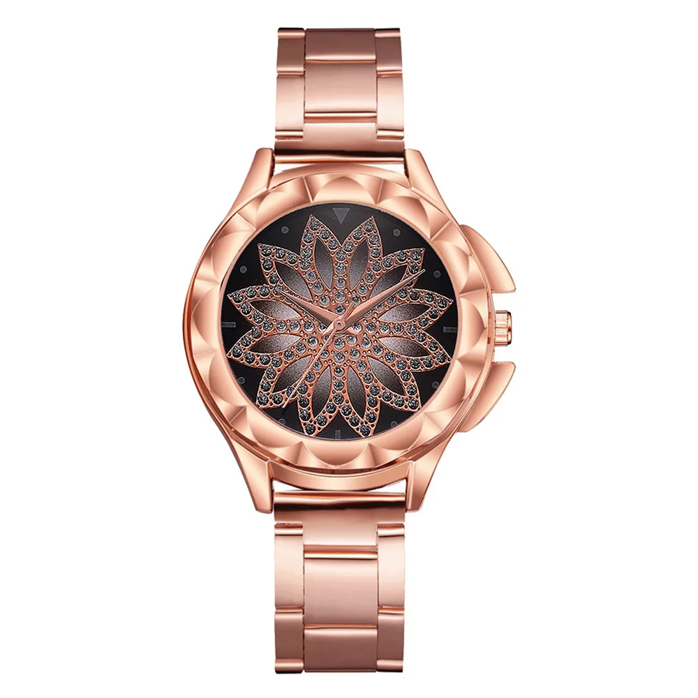 

Plush Rose Gold Steel Watch Women Flower Rhinestone Wrist Watches Quartz Vogue Ladies Watch reloj mujer relogio feminino