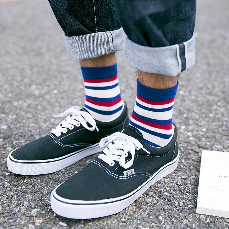 

5 Pairs Men Socks Four Seasons Warm Printed High Elasticity Trendy England Style Soft Casual Socks Striped Breathable Elegant