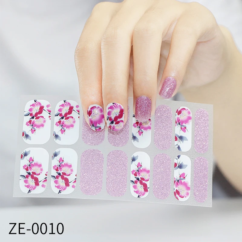 16 наконечников/Лист наклейки для ногтей полное покрытие градиент блестящие