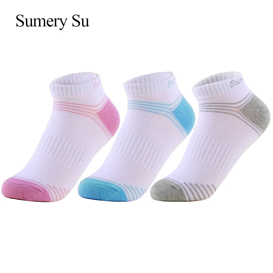 3 Pairs/Lot Women Socks Running Ankle Outdoor Casual Cotton Breatbable Colorful Stripe White Sports Short Ladies Girls 5 Colors