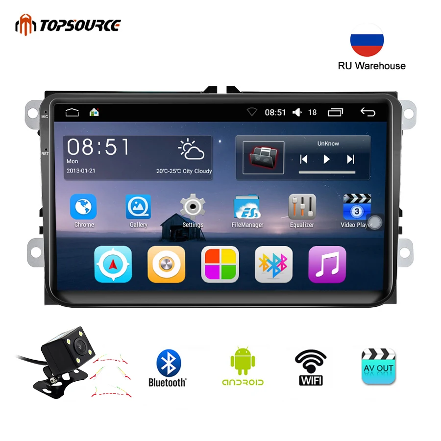 Автомобильный мультимедийный плеер TOPSOURCE VW9001 2 Din 16 ГБ GPS Android 9 дюймов Wi-Fi FM Mirror Link