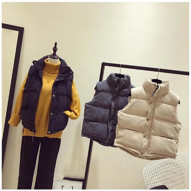 

2020 Corduroy Loose Student Cotton-Padded Vest Women Waistcoat Vest Autumn Winter Jacket Cotton Down Vest Women Winter