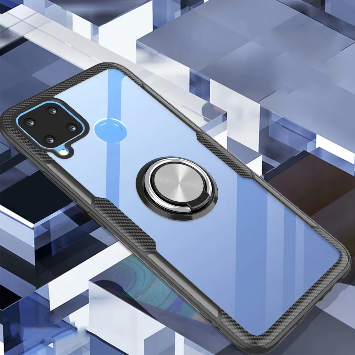 Прозрачный чехол для OPPO Realme C15 металлический кронштейн кольцо на палец задняя