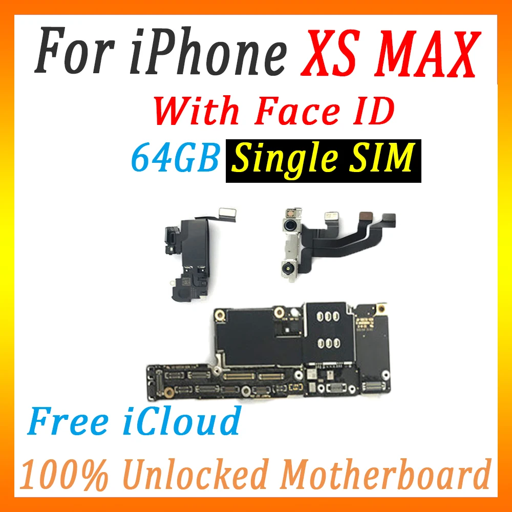 64GB (1 SIM) Полностью протестированная материнская плата для iPhone XS Max, материнская плата с/без панели распознавания лица, оригинальная разблокированная материнская плата с чипами - Цвет: 64GB (1 SIM)