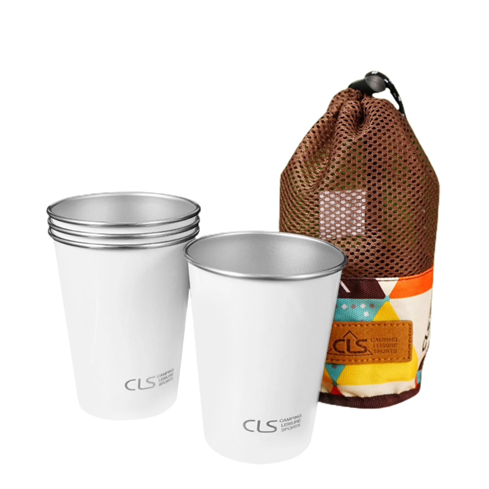 

4pcs/set Outdoor Camping Stainless Steel Water Cup Portable Picnic Barbecue Beer Glass Tea Cup Milk Coffee Cup With Storage Bag