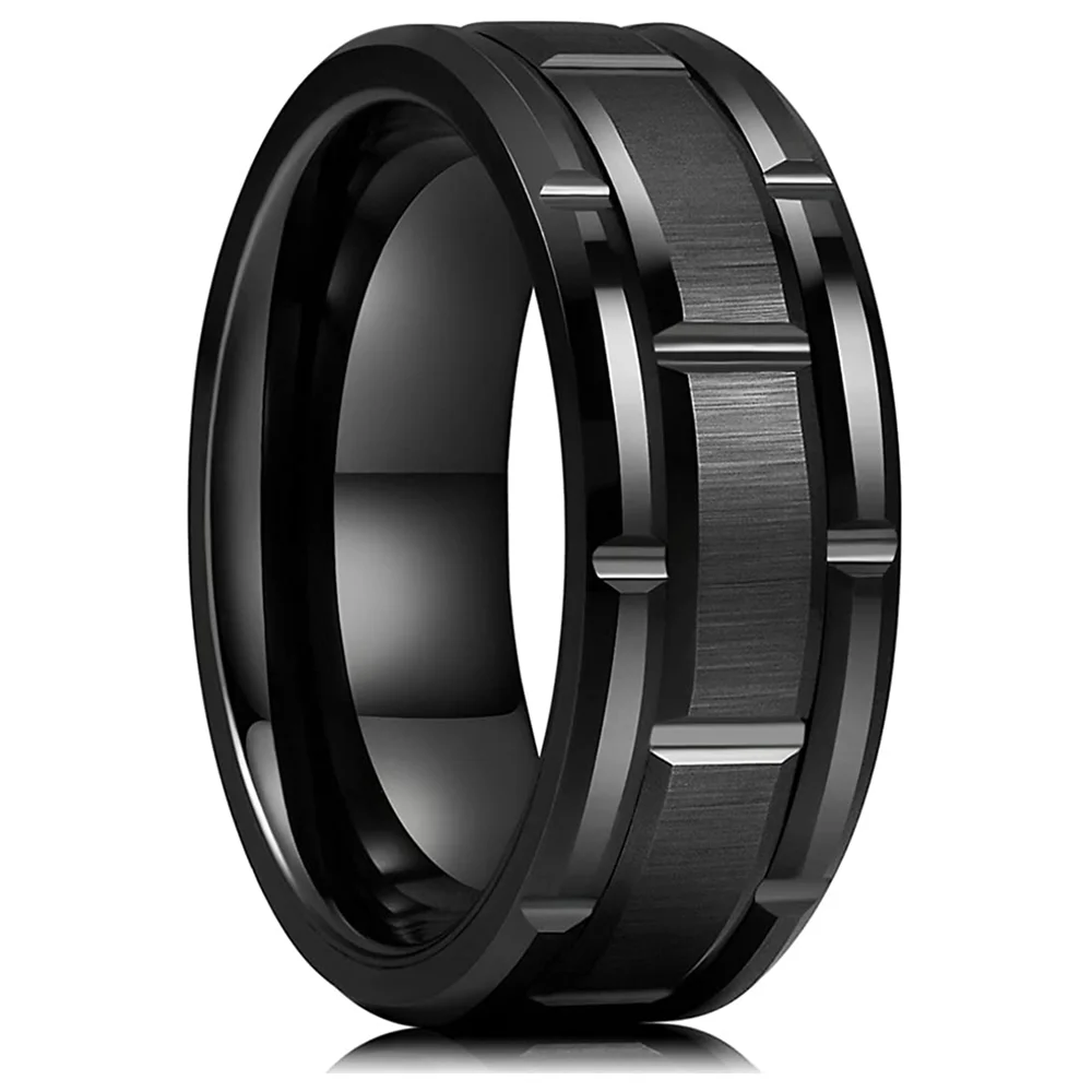 

8mm Black Rings For Men Stainless Steel Rings Simple Wedding Engagement Christmas Gift Classic Jewelry Men Rings