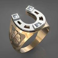 luxury gold crystal zircon engagement ring vintage two tone horseshoe u shaped wedding rings for women men boho jewelry gifts