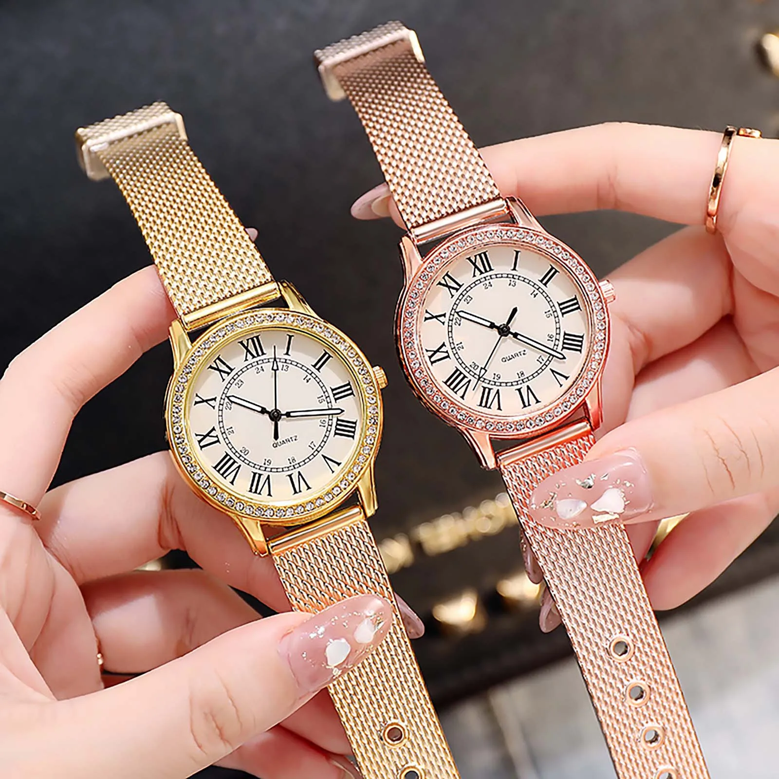 

Retro Simple' Roman Numerals Diamond Luminous Watch,Halloween Surprise Blind Box Ladies Watch Ladies Personalized Watch 4PCS