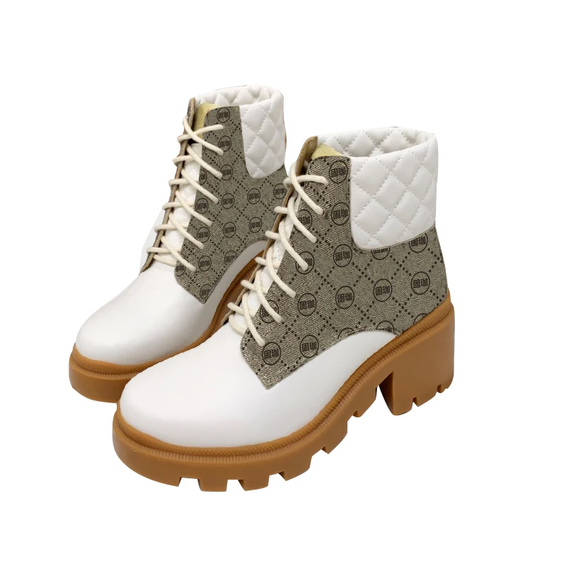 

French gujia new women's Martin boots, British thick soled high top multifunctional, inner sheepskin, boot tube leather splicing