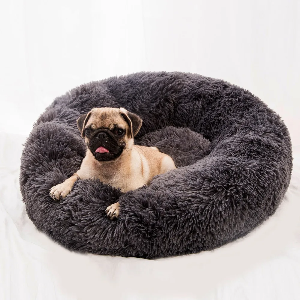 

Round Plush Dog Bed with Zipper House Dog Mat Winter Warm Sleeping Cats Nest Soft Long Plush Dog Basket Pet Cushion Portable