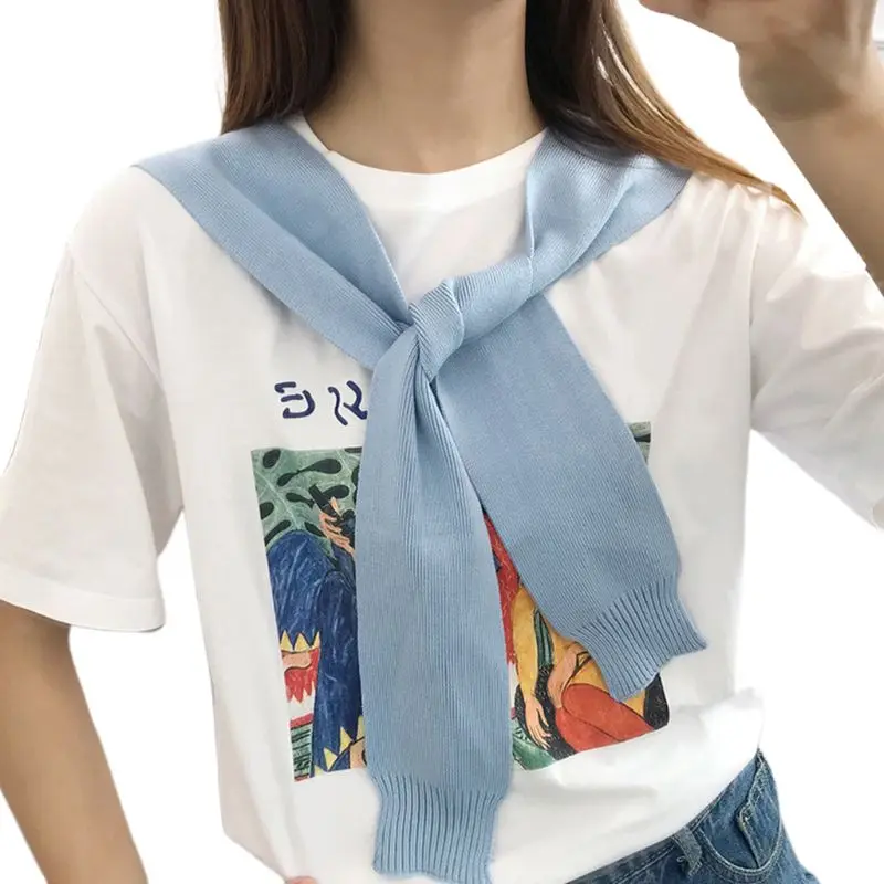 

Women Men Adult Knitted Decorative False Collar Shawl Sweet Candy Color Fake Sweater Cape Shoulder with Sleeves Neck Warmer