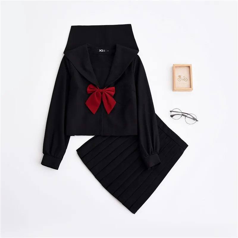 Модная черная Корейская школьная форма с длинным рукавом матросские Костюмы