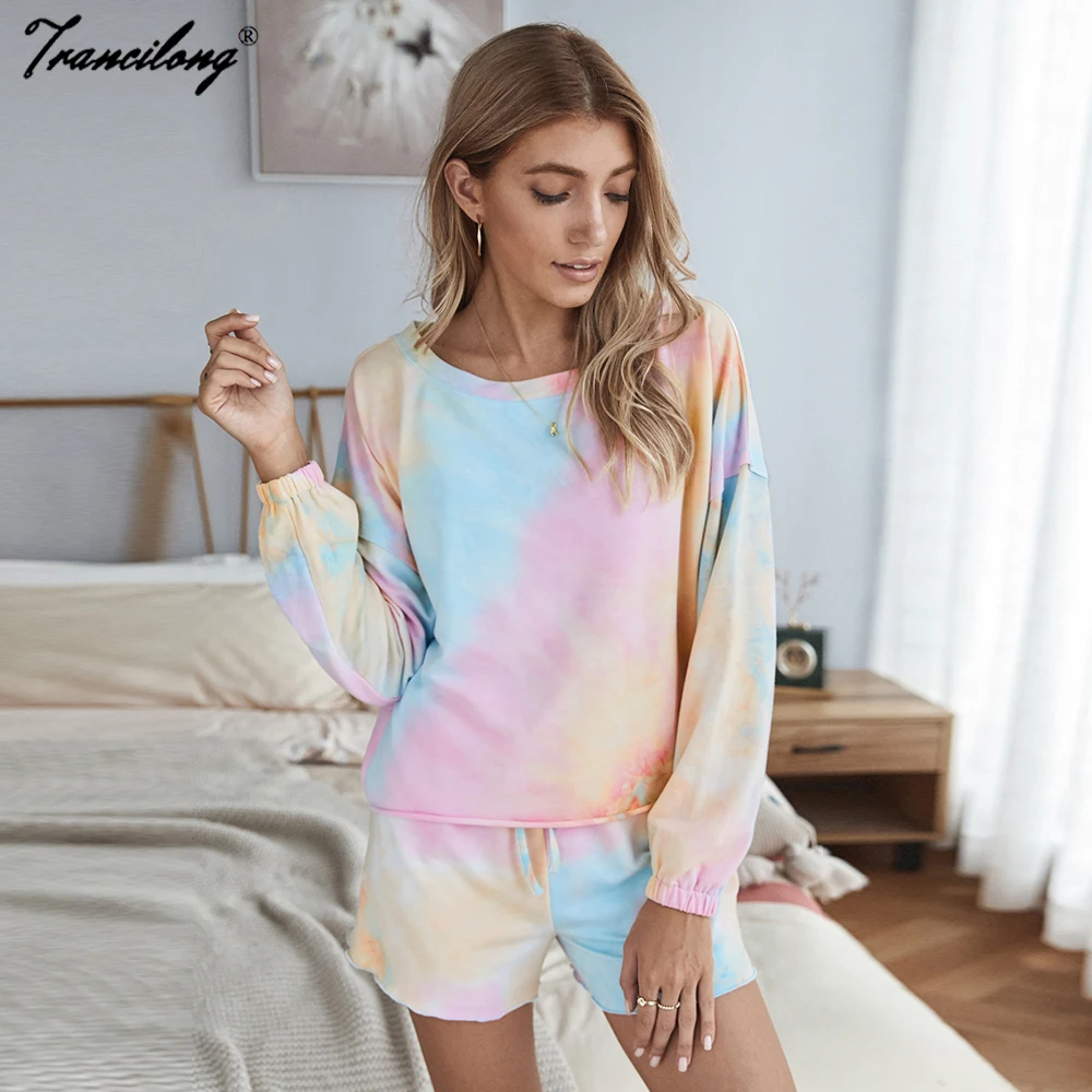 

Summer Clothes Tie Dye 2 Piece Set Top And Shorts Women Jogging Femme Lounge Wear Two Piece Outfits Pantalones Cortos De Mujer