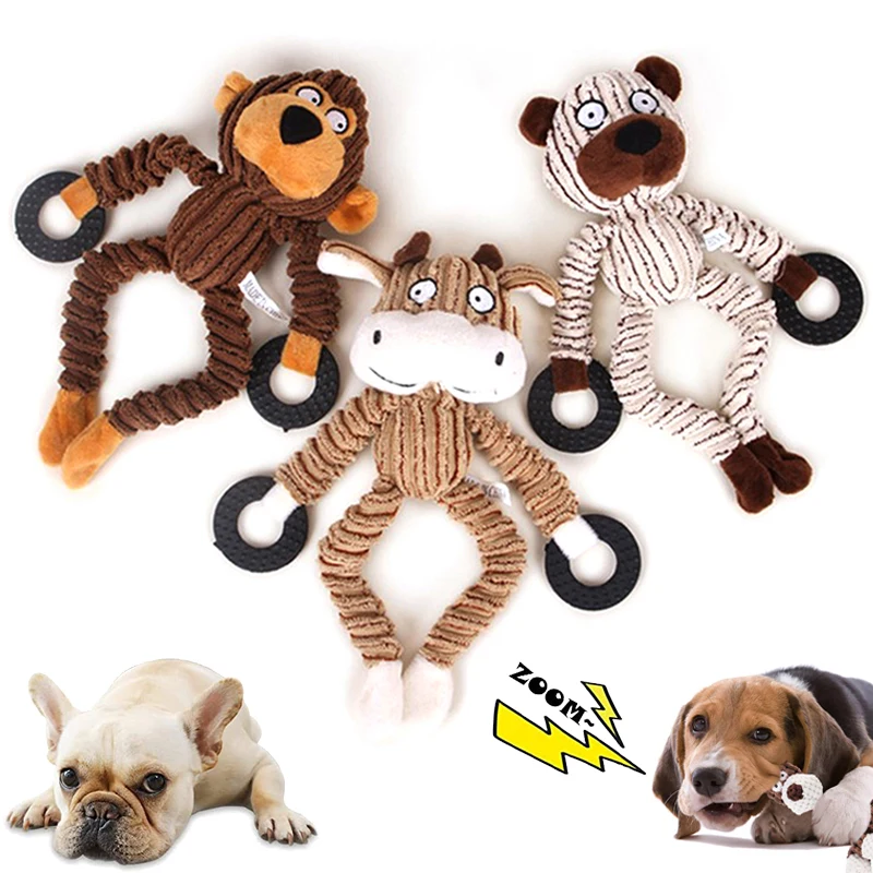 

Plush Dog Squeaky Toy Durable Stuffed Pet Chew Toy Animal Model Squeakers Crinkle Papers Interactive Tooth Cleaning Toys Monkey