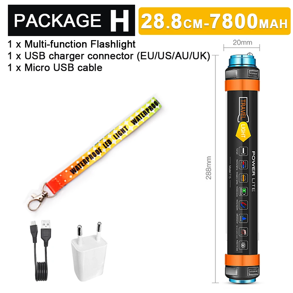 Package H 7800mAh Многофункциональный светодиодный светильник-вспышка, фонарь для кемпинга, светильник-палатка, лампа для работы, Предупреждение, перезаряжаемый светильник, водонепроницаемый - Испускаемый цвет: Package H 7800mAh