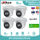 IP-камера видеонаблюдения Dahua, внутренняя камера, 8 Мп, POE, H265 + Встроенный микрофон, SD-карта, мини наружная купольная видеокамера Starlight, комплект из 4 шт.