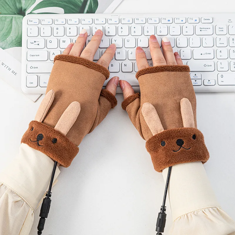 

New USB Warm Hand Heating Gloves Electric Constant Temperature Portable Soft Winter Gloves Heated Half Finger Mittens S2754
