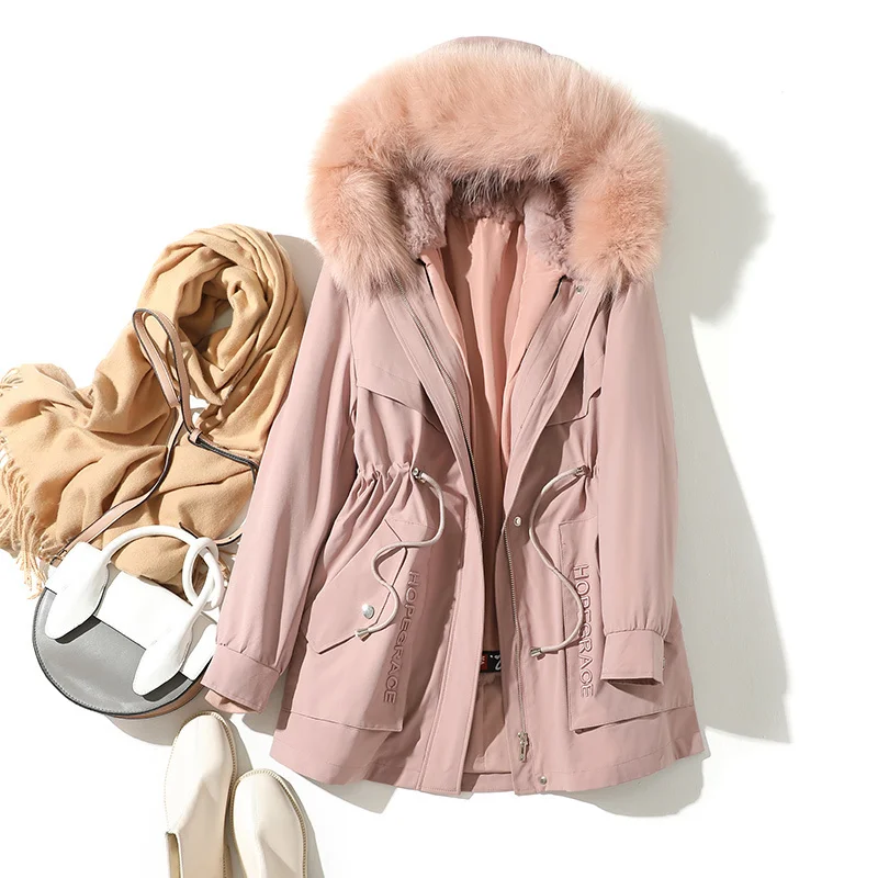 

Parka Fur Women 2021 New Fox Fur Collar Rex Rabbit Inner Bladder in Winter, the Waist Is Thin, the Coat Is Thickened