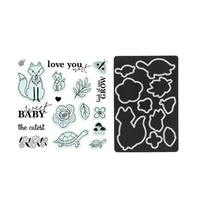 cute animal world turtle fox butterfly pattern metal cutting dies and clear stamps for diy paper craft handmade card 2021 new